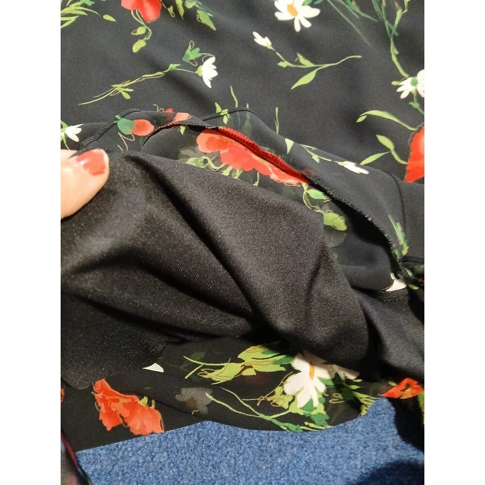 R&K Originals Long Black Sleeveless Dress w/Red & White Floral 16 NWT - Picture 7 of 10